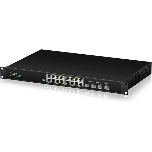 16 Port 2.5G Network Ethernet Switch, 16 x 2.5Gb RJ45 Ports, 4 x 10G SFP Slots, 240Gbps Switching Capacity, Desktop or Rack Mount/Metal Case/Fan Cooling/Plug and Play Unmanaged