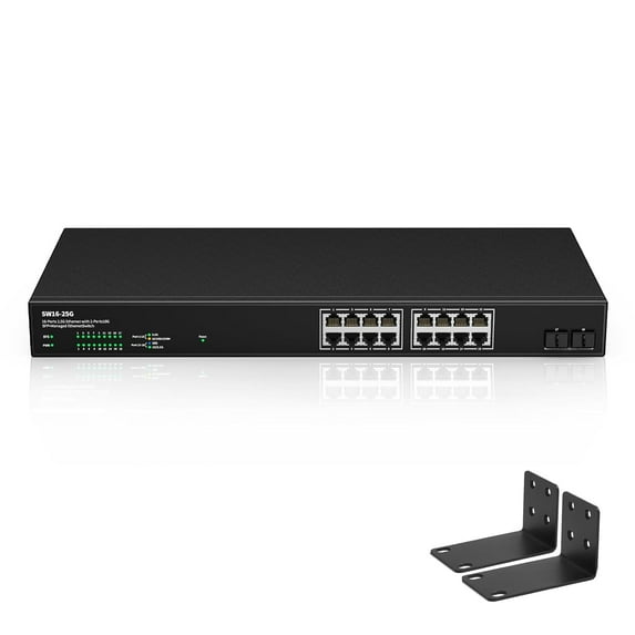 16 Port 2.5Gb Web Unmanaged Ethernet Network Switch with 16 x 2.5G Base-T Port | 2 x 10G SFP+ | Work with 10-100-1000Mbps | 120G Bandwidth | Fanless Quiet | Rack Mount | Sturdy Metal Casing