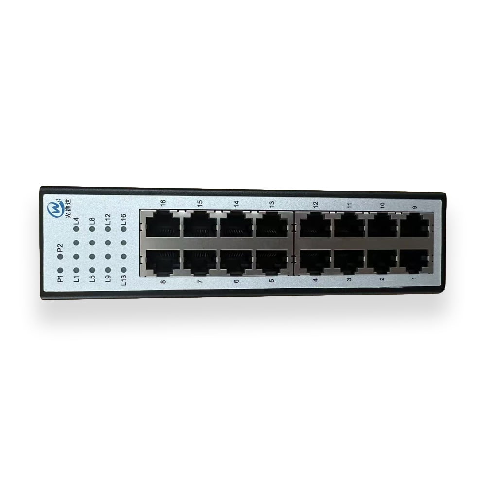 16-Port Fast Ethernet Industrial DIN-Rail Unmanaged Network Switch, 12-48V DC