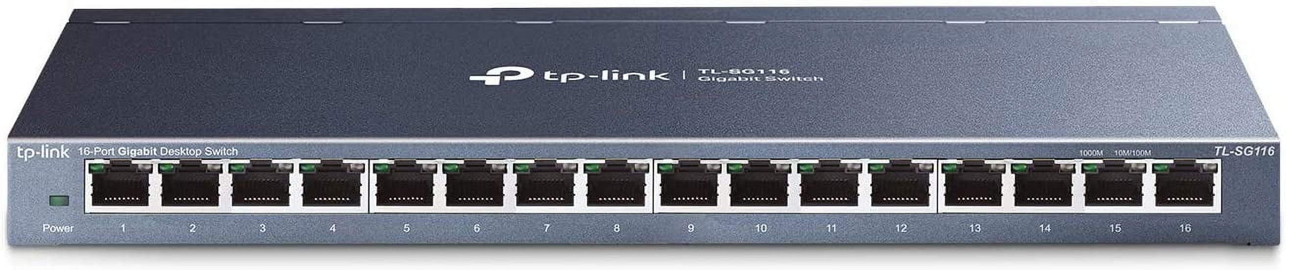 16 Port Gigabit Ethernet Network Switch, Desktop/ Wall-Mount, Fanless, Sturdy Metal w/ Shielded Ports, Traffic Optimization, Unmanaged, Limited Lifetime Protection
