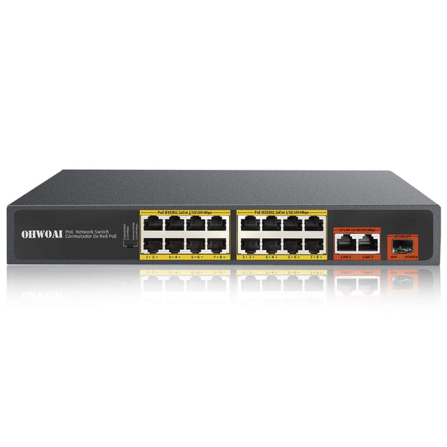 16-Port Gigabit Unmanaged Poe Network Switch,16 Port+2 Uplink Gigabit ...