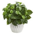 thumbnail image 1 of 16’’ Pothos Artificial Plant in White Ceramic Vase, 1 of 3