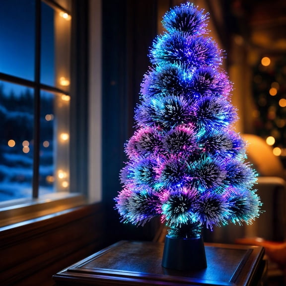 16" Pre-Lit Mini Fiber‑Optic Christmas Tree, Small Artificial Tabletop Christmas Tree with Color‑Changing Lights & Golden Woven Basket Base for Indoor Holiday Decor