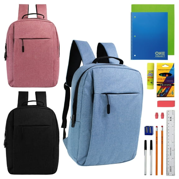 16" Premium Laptop Backpacks & 18 Piece School Supply Kits - 12 of Each