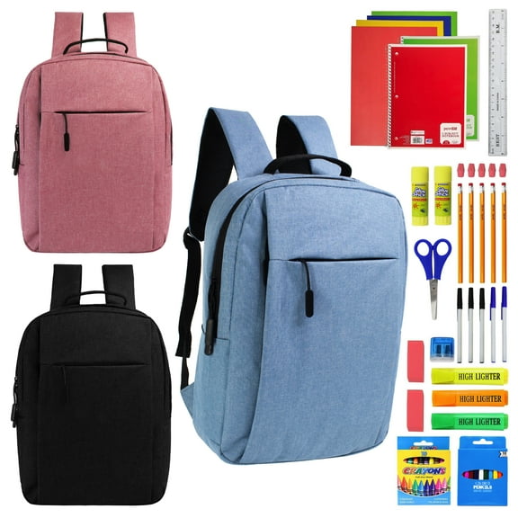 16" Premium Laptop Backpacks & 52 Piece School Supply Kits - 12 of Each