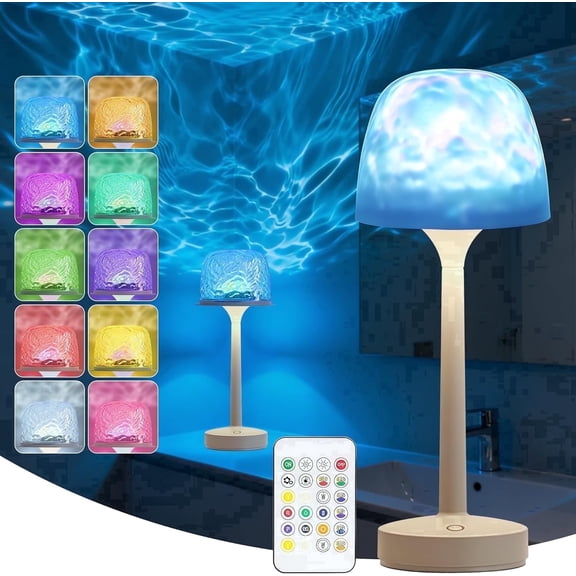 16 Preset Mood Light Lamp - Water Ripple Projection & Dimmable Table Lamp with Remote/Tap Control,2-in-1 Table Light & Projection Lamp for Bedroom/Bathroom,RGB Ocean Projection Light