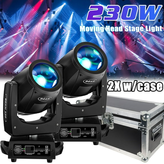 2Pack 16 Prism Moving Head DJ Lights 7R 230W Stage Lights with Flightcase15 Gobos and 14 Colours Beam Spotlights for Disco Party Club Christmas Eve