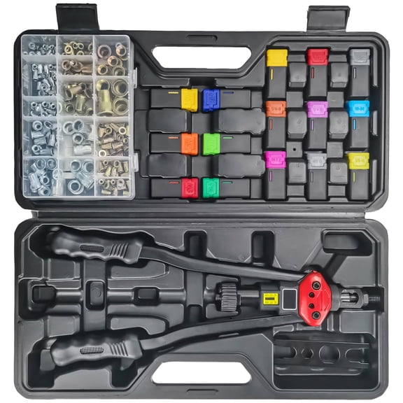 16" Professional Rivet Nut Tool Kit - Lever-style Rivnut With Visual Stroke Nutsert Includes 15 Metric & Sae Mandrels For Threaded Inserts