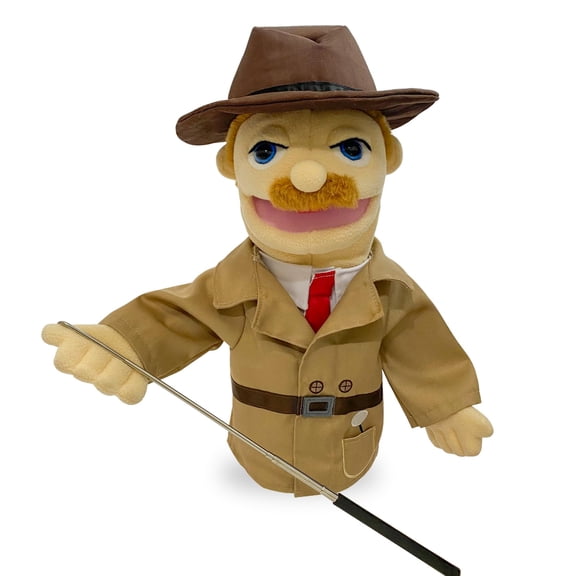 16" Puppets Entriloquist Puppet,Hand Puppets for Kids Plush Detective Puppets for Adults with Removable Mouth Puppet for Kids Ages,Hand Puppet for Adults with Scalable Puppet Control Rod