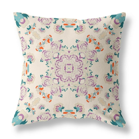 16†Purple Teal Wreath Indoor Outdoor Zippered Throw Pillow