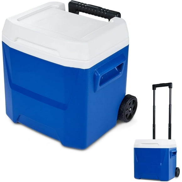 16 QT Hard Sided Ice Chest Cooler with Wheels and Handle,Portable Wheeled Plastic Coolers to Keep Food Fresh or Drinks,Insulated Container,Classic Outdoor Cooling Storage Box