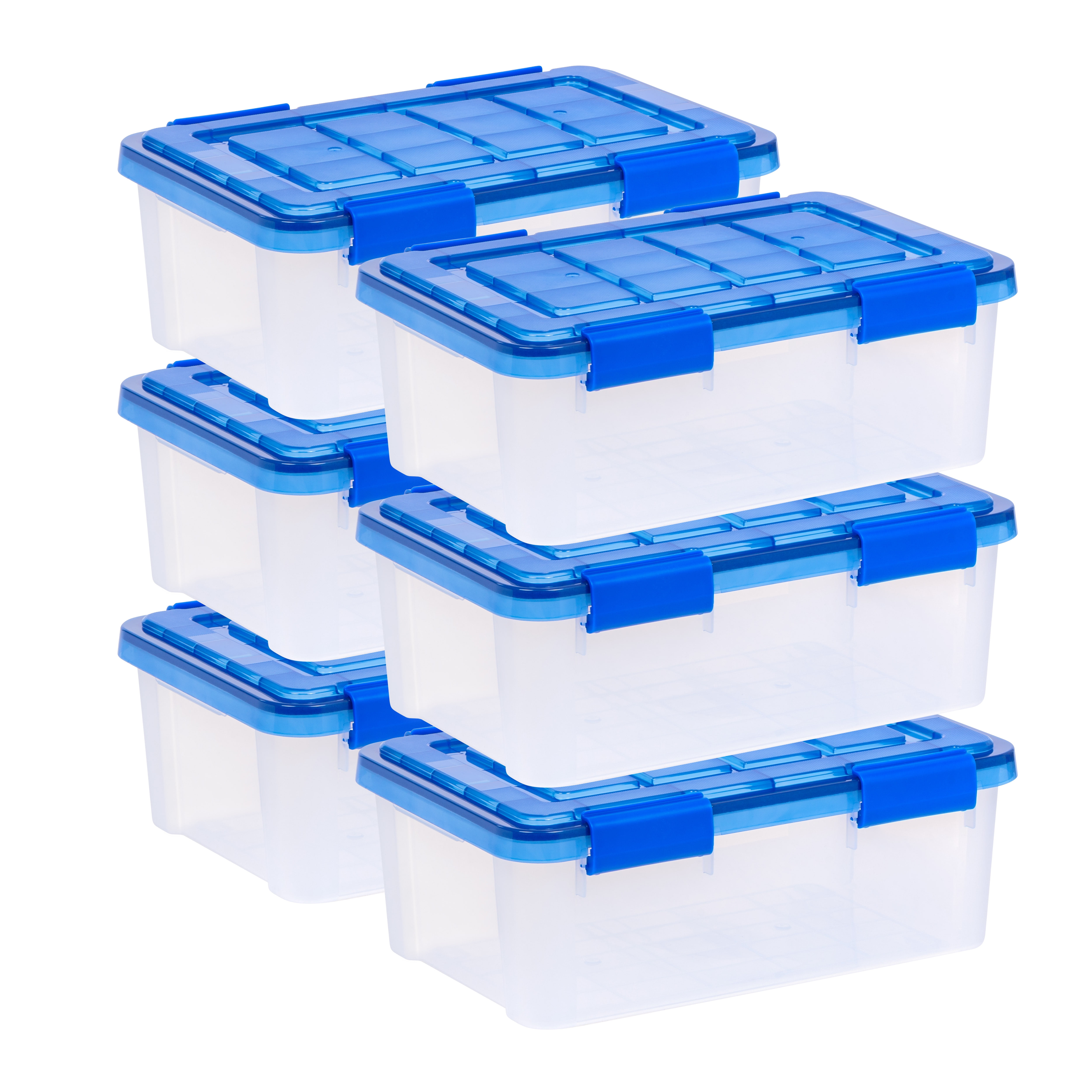16 Quart Clear Plastic Stackable Storage Boxes with Blue Lids, Pack of 6