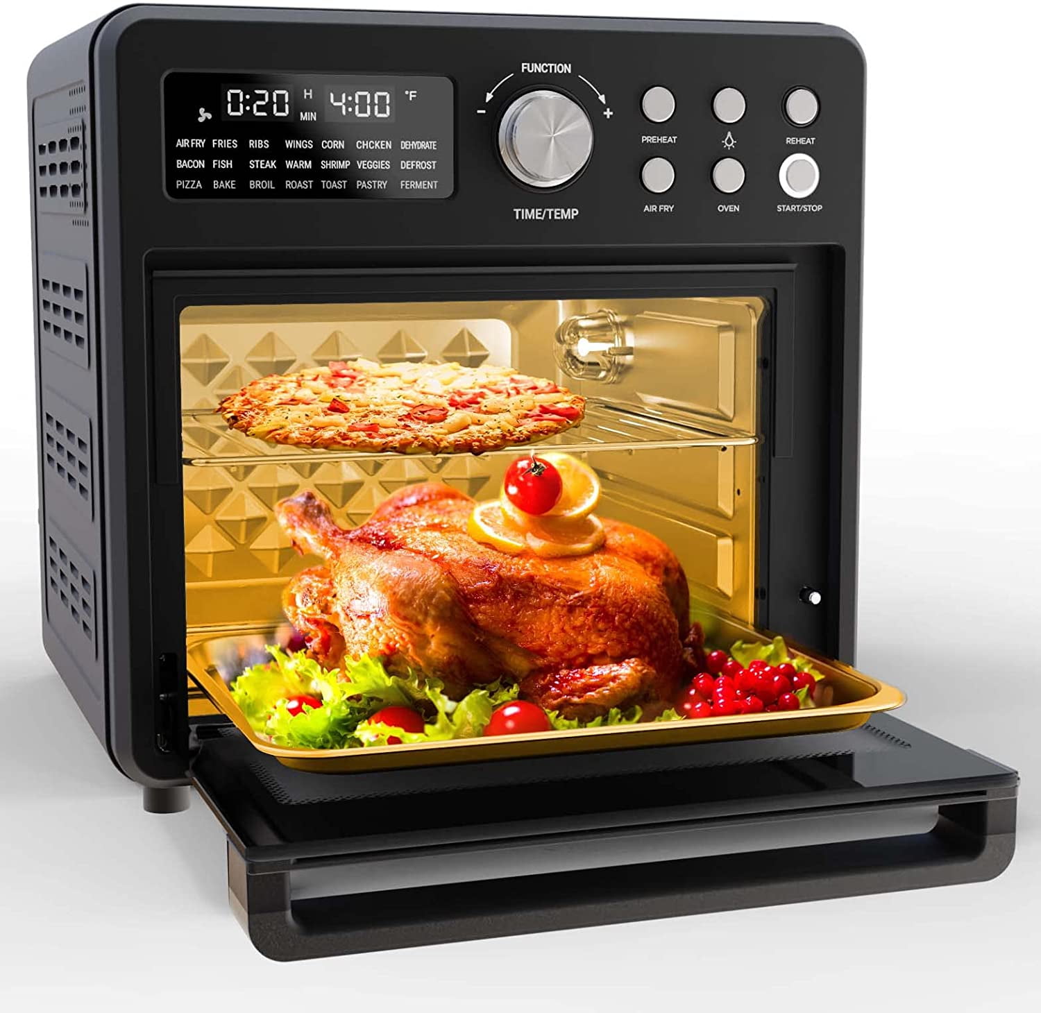 Elexnux 14 qt. Black Air Fryer Toaster Oven Combo,4 Slice Toaster Convection Air Fryer Oven Warm, 16 in 1 Digital Easy Operation