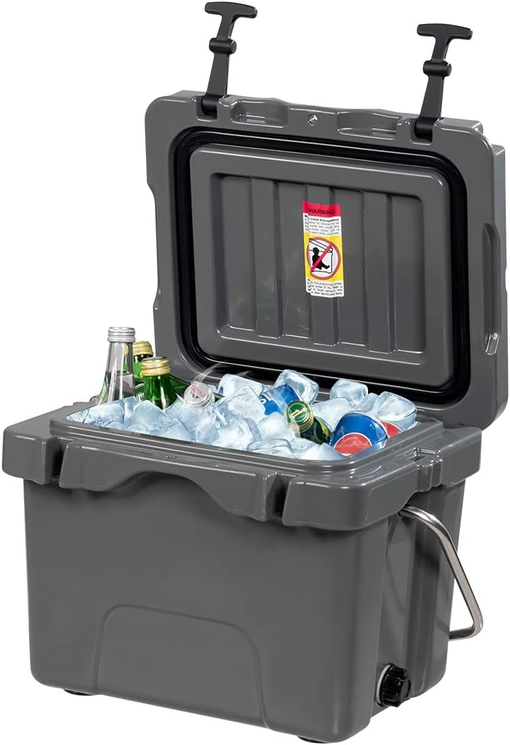 16 Quart Cooler, Heavy Duty Ice Chest with Handle, Drain Plug & 2 Cup Holders, 3-5 Day Ice Retention, Portable Ice Cooler Ideal for Camping, Travel, Fishing &Activities