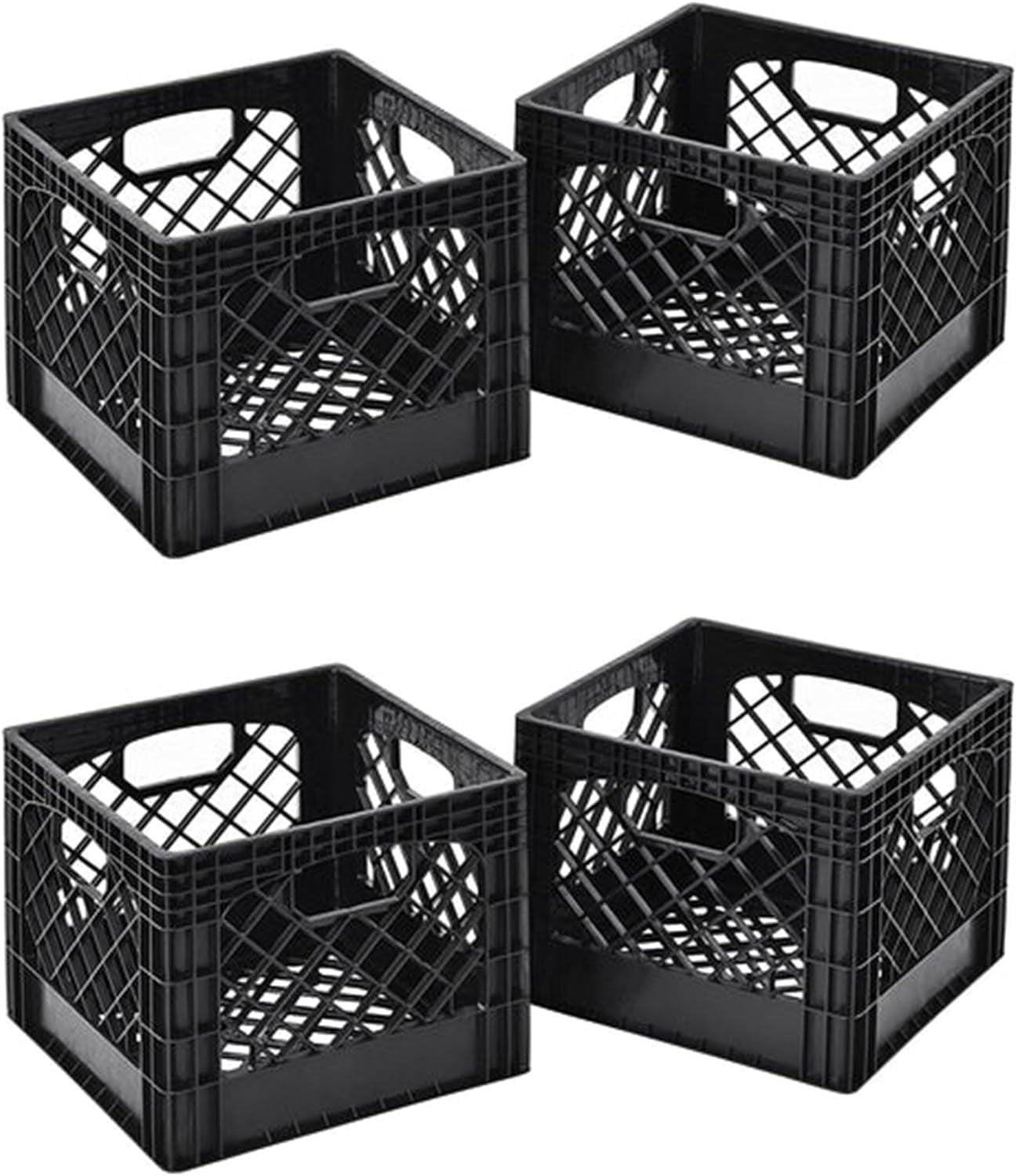 Black Stackable Heavy Duty Storage Crate with Handles, 16 Quart