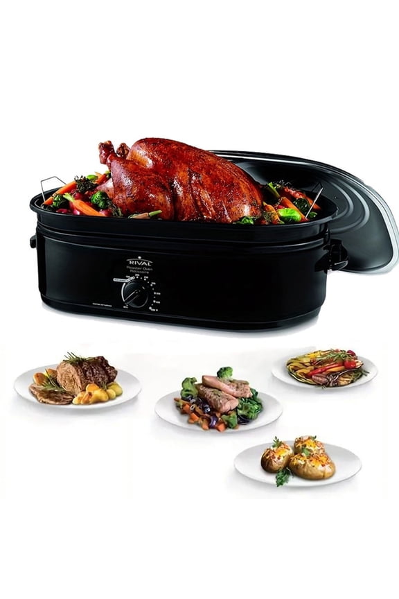 16 Quart Large capacity Electric Roaster, Temperature Control with Defrost/Warm Function, Stainless Steel, Roaster Oven with Self-Basting Lid, Electric Roaster with Removable Pan & Rack