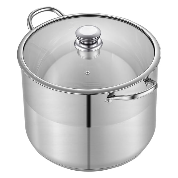 16 Quart Stainless Steel Soup Pot with Glass Lid, Induction & Electric Stove Compatible, for Soup Stew Pasta Cooking