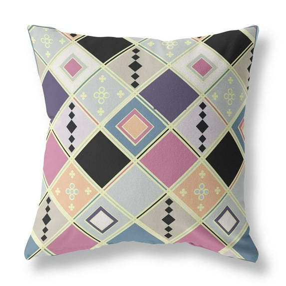16" Quilted Tile Diamonds Broadcloth Blown and Closed Pillow Multi-Color Fabric