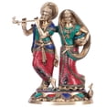 thumbnail image 1 of 16" Radha Krishna Brass Sculpture Handmade - Divine Couple Idol, 1 of 3