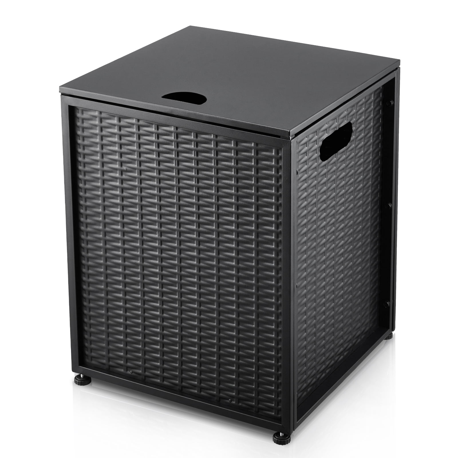 16'' Rattan Propane Tank Cover Hideaway Side Table 20 lbs Propane Gas Holder for Gas Fire Pit, Grill, Griddle & Stoves, Black