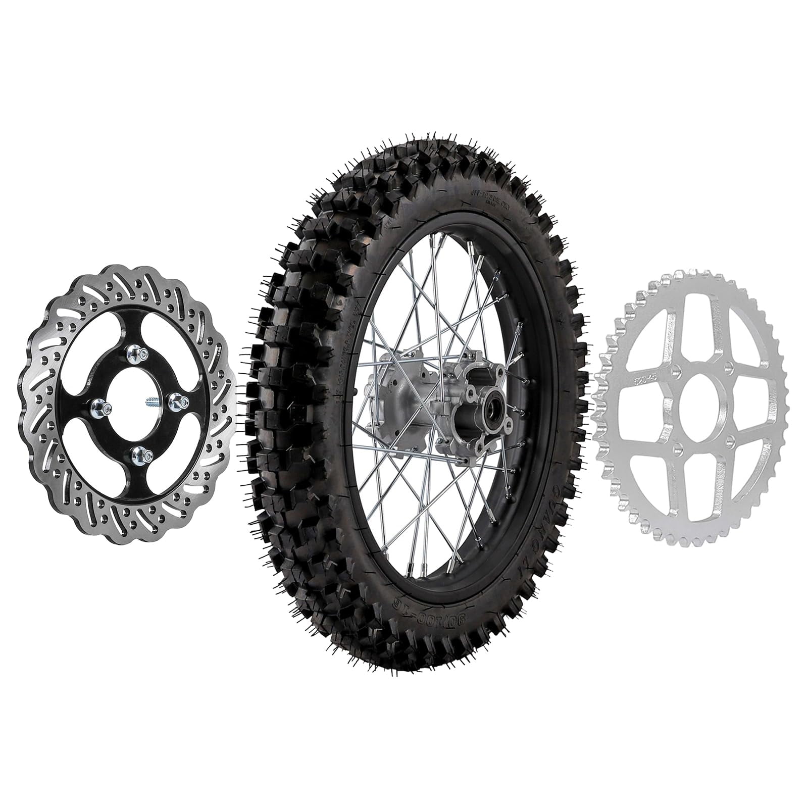 16" Rear Tire Rim Dirt Pit Bike Rear Rim Wheel with Sprocket Brake Disc 90/100-16 Tire Rim Wheel 15mm Bearing for Dirt Pit Bike 110cc 125cc 140cc 150cc 200cc 250cc