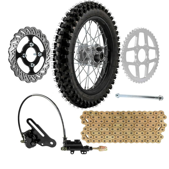 16" Rear Wheel 90/100-16 Tire and Rim 15mm Axle with Disc Brake Assembly Kit + 520 Chain & Sprocket for Dirt Pit Bike Motocross Off Road Apollo Taotao SSR 125cc 140cc 150cc 160cc 200cc 250cc