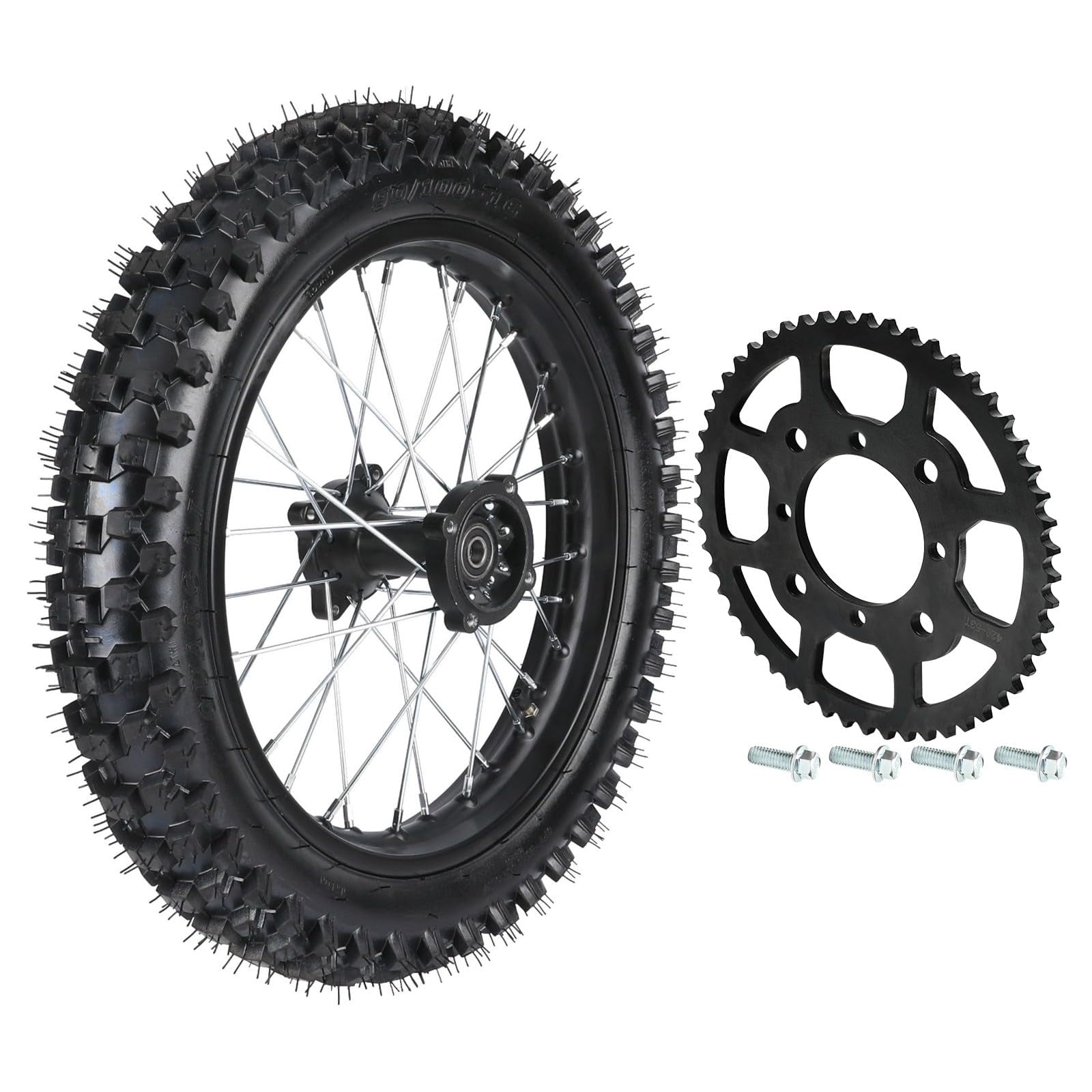 16" Rear Wheel 90/100-16 Tire Rim Assembly Includes 420 53T Sprocket for Dirt Pit Bike Motorcycle 125cc 140cc 150cc 160cc 200cc 250cc Apollo Taotao SSR Upgrade