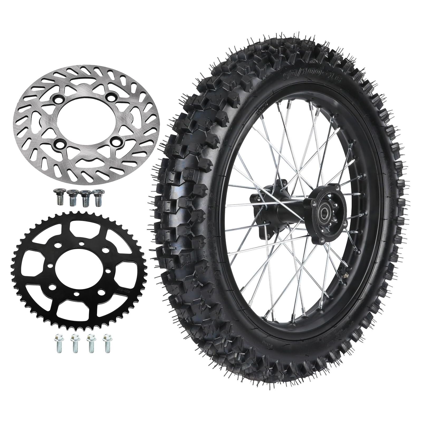 16" Rear Wheel 90/100-16 Tire Rim Assembly Includes Brake Rotor and 420 53T Sprocket for Dirt Pit Bike Motorcycle 125cc 140cc 150cc 160cc 200cc 250cc Apollo Taotao SSR