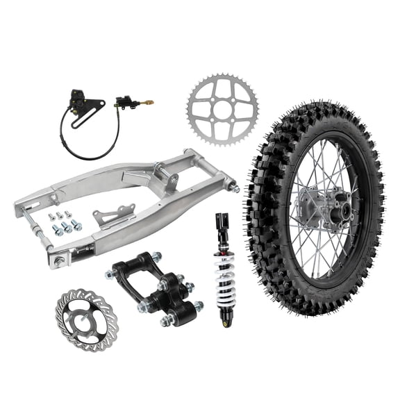 16" Rear Wheel Assembly with Swing Arm, Suspension Linkage & 370mm Shock, 90/100-16 Tire Rim, Disc Brake, 520 45T Sprocket for Dirt Pit Bike Motorcycle Offroad Apollo CRF 125cc 150cc 200cc 250cc 300c