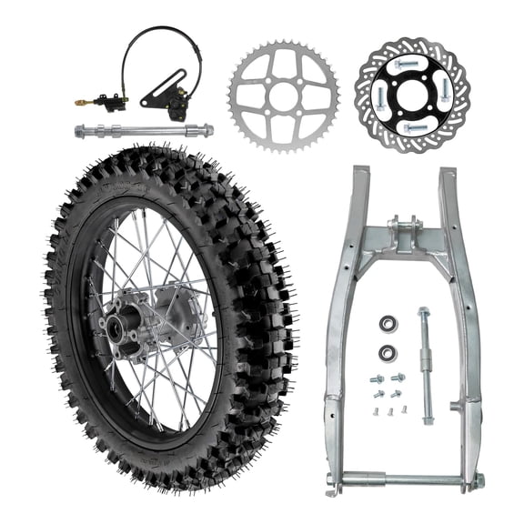 16" Rear Wheel Assembly with Swingarm, 90/100-16 Tire Rim 15mm Bearing, Disc Brake Caliper, 220mm Rotor, 520 45T Sprocket & Axle for Dirt Pit Bike Motorcycle Offroad Apollo Taotao CRF TTR 125cc250cc