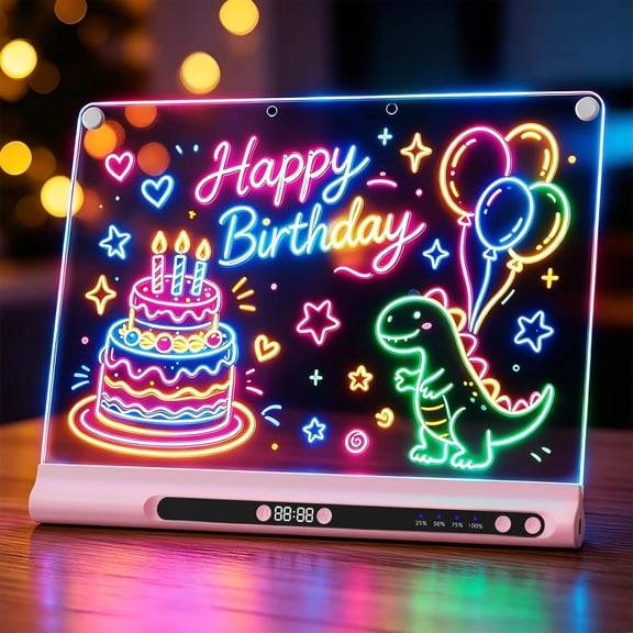 Kids Toys - 16" Rechargeable LED Drawing Board with 9-Color Glow, Built-in Stand, Timer, Doodle & Sketching Pad , Gift for Boys and Girls with 6 Markers & Tracing Book