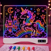 16 Rechargeable LED Drawing Board for Kids, 15 Light Effects, Neon Dry Erase Light up Board with Invisible Stand, 12 Markers & Tracing Book, Art Kits Gift for 4 5 6 7 8 9 10 11 12 Year Old Girls