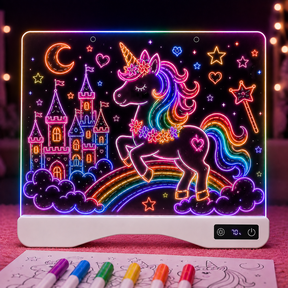 16" Rechargeable LED Drawing Board for Kids, Art Kits Gift for 4-12 Years Old Girls,15 Light Effects,Glow Doodle Tablet, Neon Dry Erase Light up Board with Invisible Stand, 12 Markers & Tracing Book