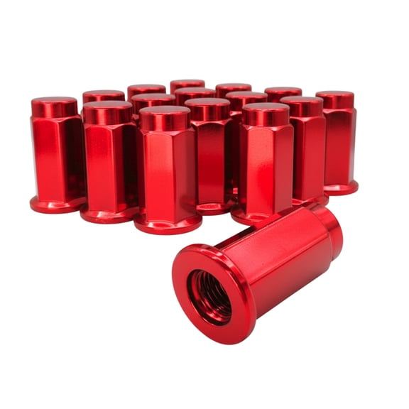 16 Red 10x1.25 Flat Base Lug Nut Set - 14mm Hex - 1.25 Inch Tall - Fits Many ATV UTV Kodiak, Banshee, Rapto,r Honda, Yamaha, Suzuki ATV UTV Wheels