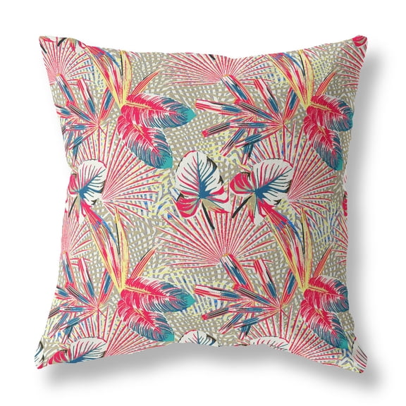 16†Red Gold Tropical Indoor Outdoor Throw Pillow