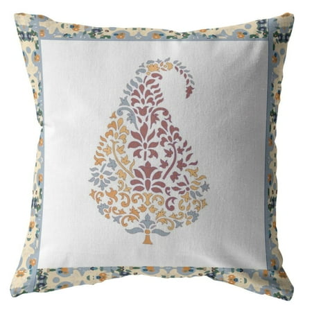 16â€ Red White Paisley Indoor Outdoor Throw Pillow