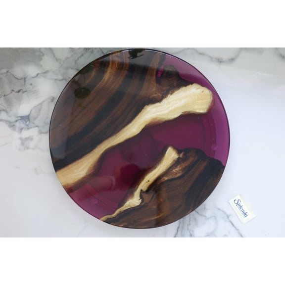 16" Reversible Epoxy and Wood Lazy Susan, Purple & Clear, Dining Turntable, Lazy Susan for Table Top Home Decor