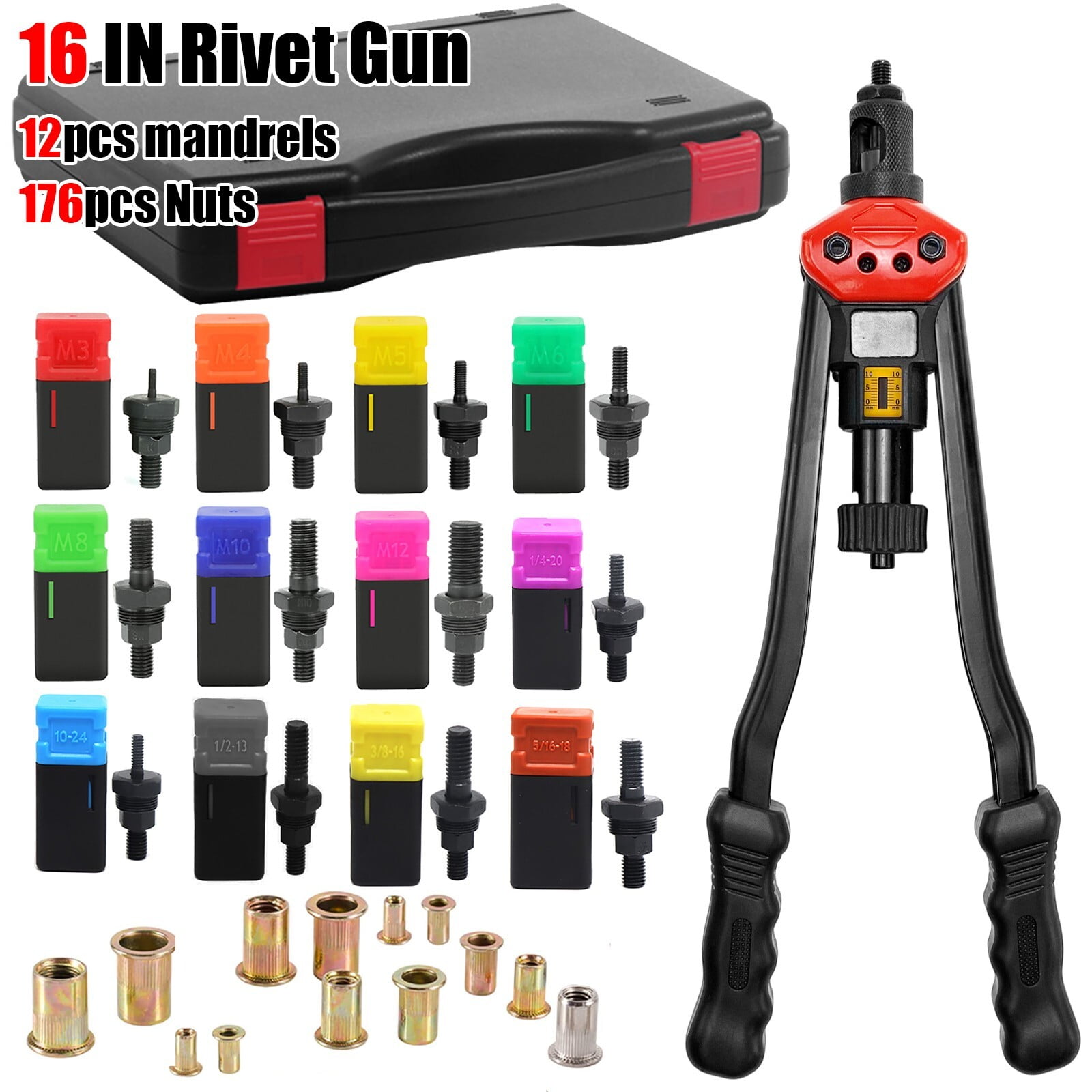 Professional Hand Rivet Nut Tool Riveter Screw Kit Mandrel M3 M5 M6 M8 M10 - View #6