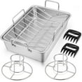thumbnail image 1 of 16" Roasting Pan with Rack, 7 PCS    Stainless Steel Roaster Lasagna Pan with Cooling Flat & V-shaped Baking Rack, Grilling Chicken Holder, Meat Shredding Claws, Dishwasher & Oven Safe, 1 of 7