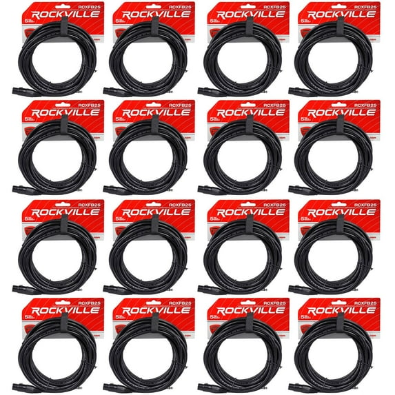 16 Rockville RCXFB25B Black 25' Female REAN XLR to 1/4'' TRS Balanced Cables OFC