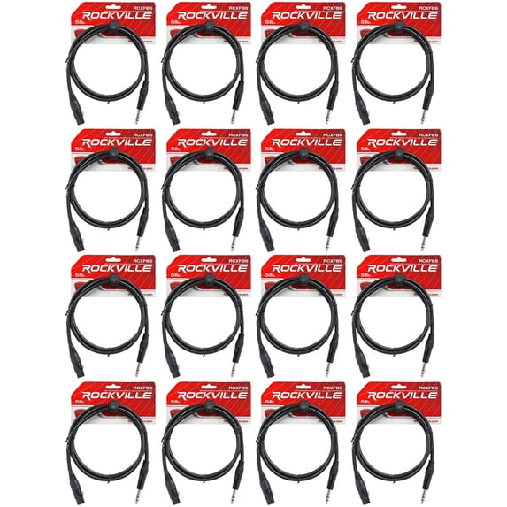 16 Rockville RCXFB6B Black 6' Female REAN XLR to 1/4'' TRS Balanced Cables OFC
