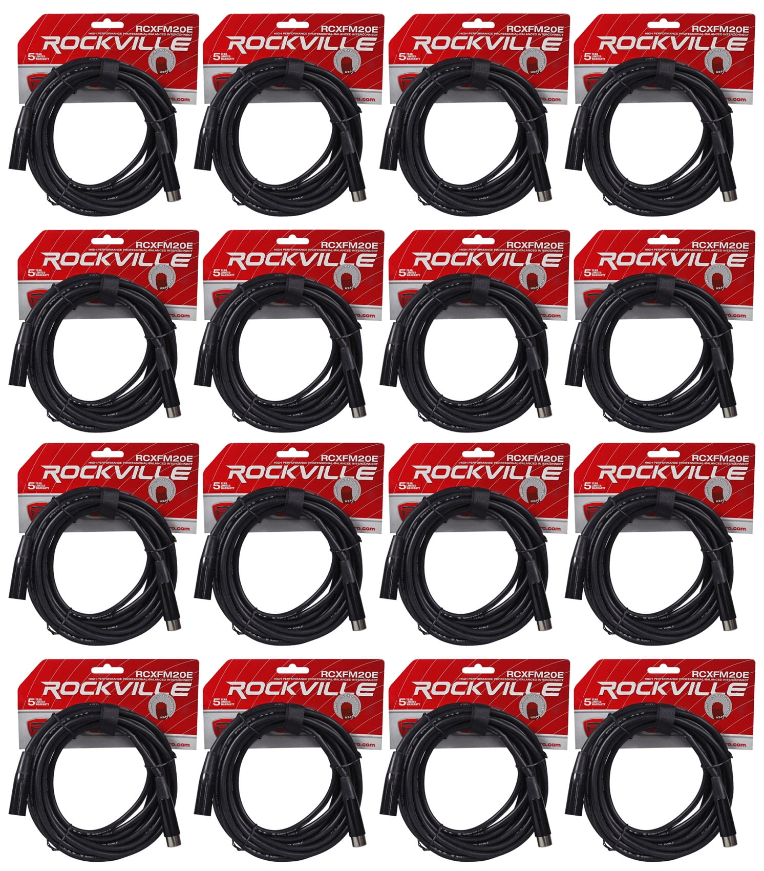 (16) Rockville RCXFM20E-B 20 Foot Female to Male XLR Mic Cables 100% Copper