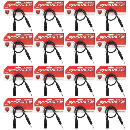 16 Rockville RCXMB1.5B Black 1.5' Male REAN XLR to 1/4'' TRS Balanced Cables