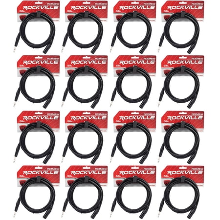 16 Rockville RCXMB10-B Black 10' Male REAN XLR to 1/4'' TRS Balanced Cables