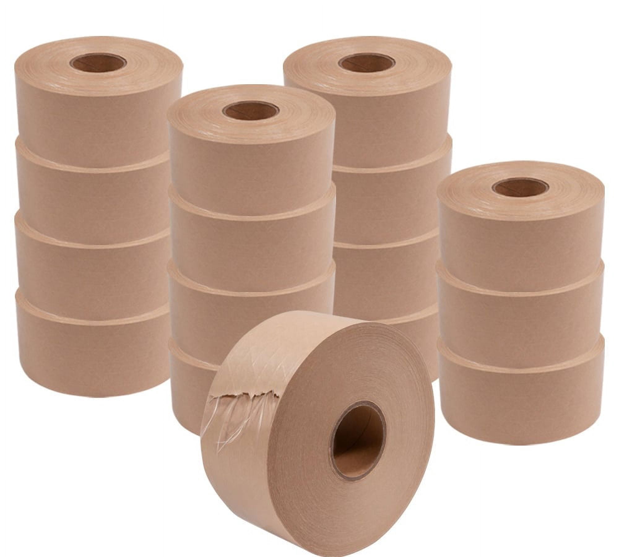 16 Rolls 2.75"x450' Water Activated Tape - Reinforced Gummed Tape for Package - Strong Adhesive & Holding Power Kraft Paper Tape - Brown Packing Tape for Sealing Box (7200 feet Total)
