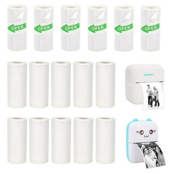 16 Rolls Mini Thermal Printer Paper, Including 6 Sticker Paper & 10 Plain , 57X25mm
