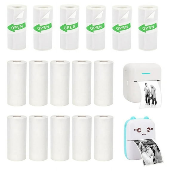 16 Rolls Mini Thermal Printer Paper, Including 6 Sticker Paper & 10 Plain , 57X25mm