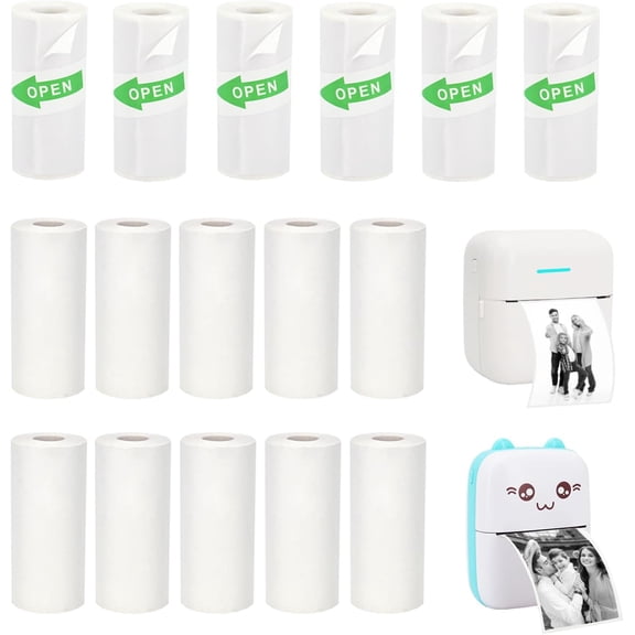 16 Rolls Mini Thermal Printer Paper, Including 6 Sticker Paper & 10 Plain Paper Rolls for Mini Portable Printers, 57X25 mm, Suitable for Various Inkless Sticker Printers
