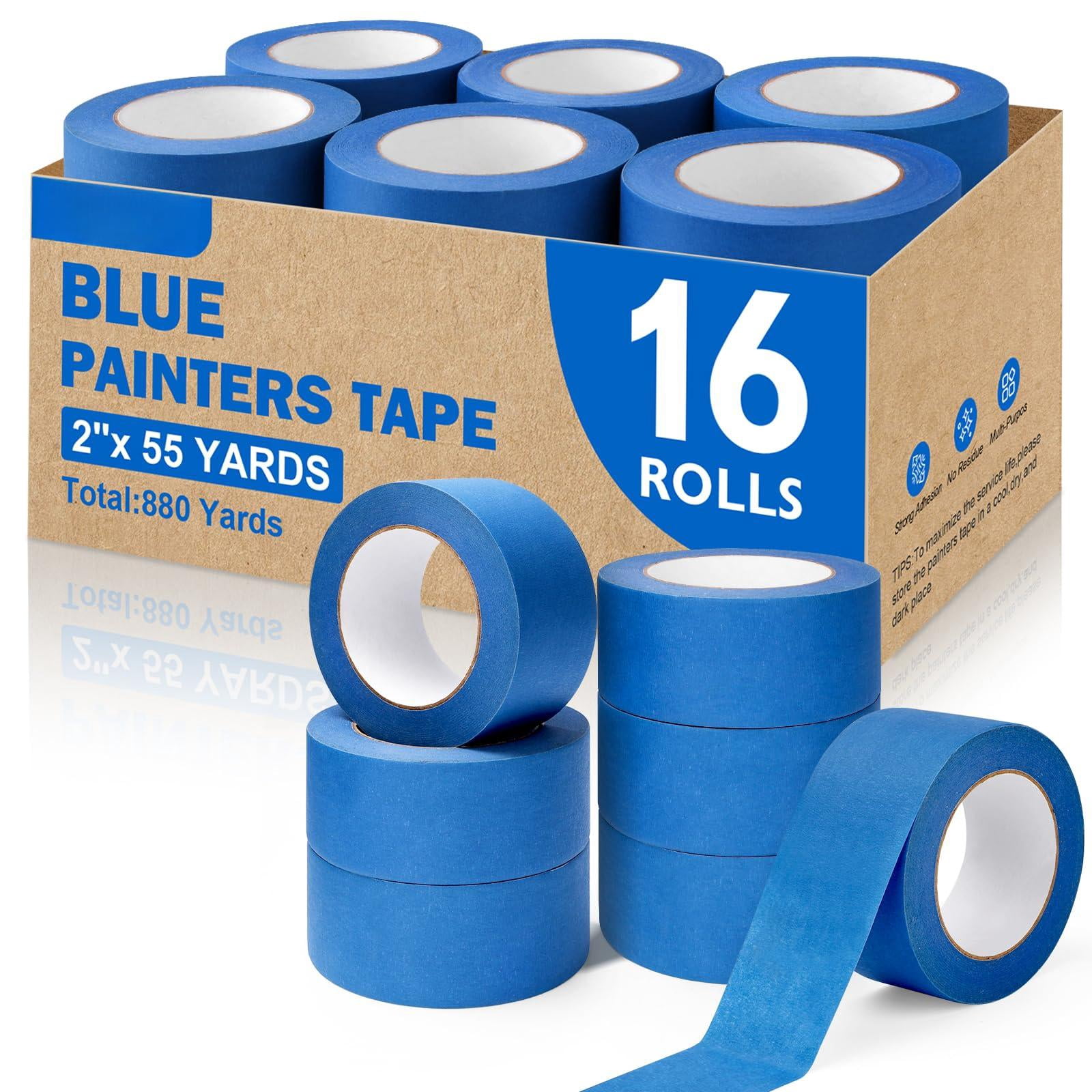 16 Rolls Painters Tape 2 Inch Wide Multi-surface No Blue Masking For Walls Painting Packing Labeling Diy Crafts 2 X 55 Yards(880 Yards Total)