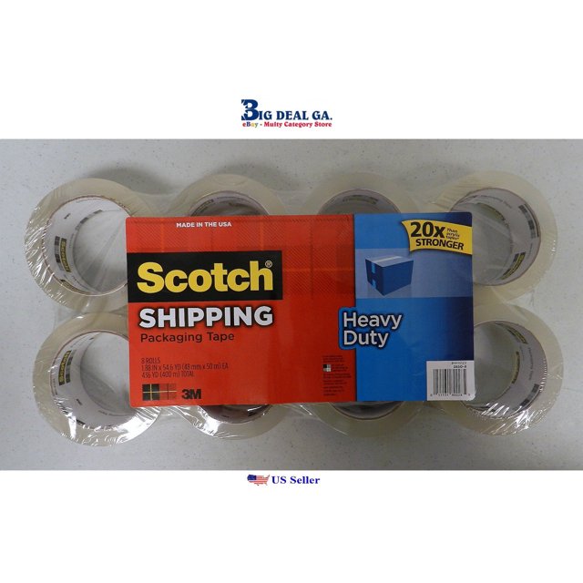 16 Rolls Scotch 3M Heavy Duty Clear Packaging Shipping Tape 54.6yd.ea Roll